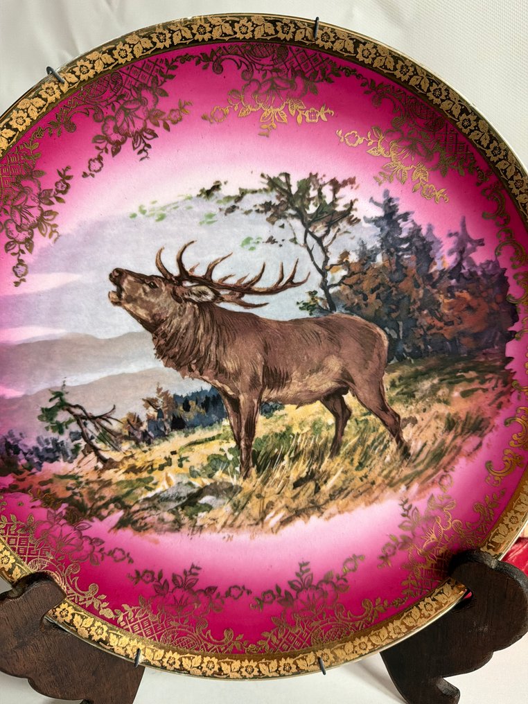 Bavaria (Germany), Bavaria - 大盘 - 瓷, 镀金 - 野性场景，玫瑰红与黄金 #1.0