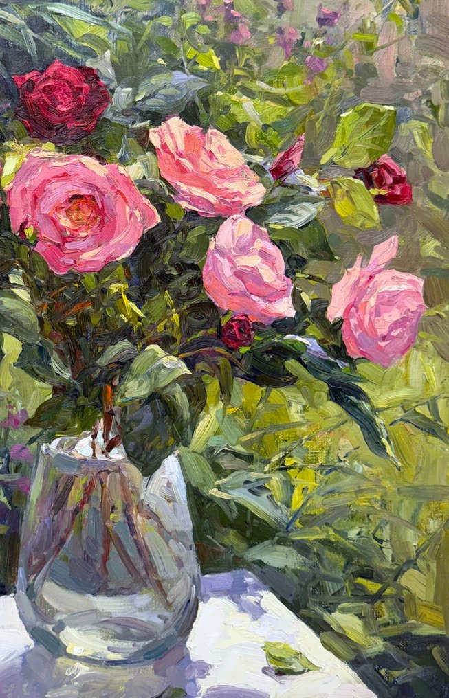 Sergei Flitov (1964) - Roses dans un Vase Transparent #3.2