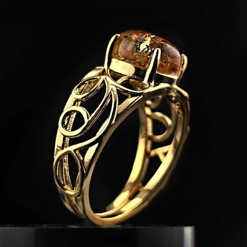 奢华波罗的海琥珀戒指——干邑色化石石，装饰性925银设计 - 琥珀  (没有保留价) #1.0