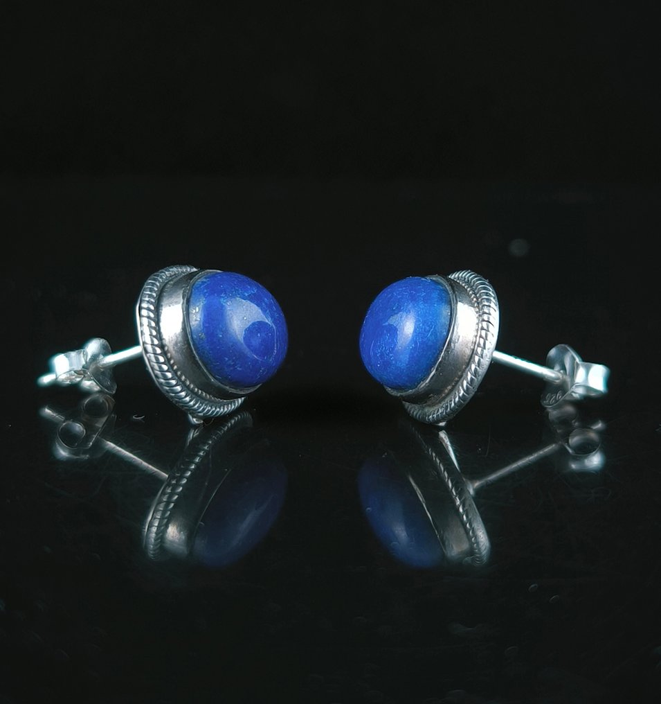 Lapislázuli Vedhæng i ægte sølv - Højde: 13 mm - Bredde: 11 mm- 3.88 g - (1) #4.3