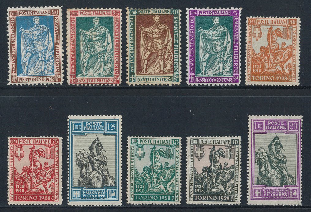 意大利王国  - Emanuele Filiberto，最常见齿纹中的完整10个值系列。 - Sassone  n. 226/229 + 233/238 #1.0