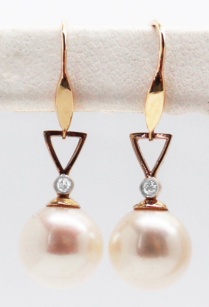 没有保留价 - 耳环 - 14K包金 黄金 珍珠 - 钻石 #1.0