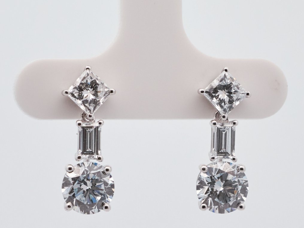 沒有保留價 - 耳環 - 14 克拉 白金 -  3.60ct. tw. 鉆石 (實驗室培育) - 鉆石 #1.0