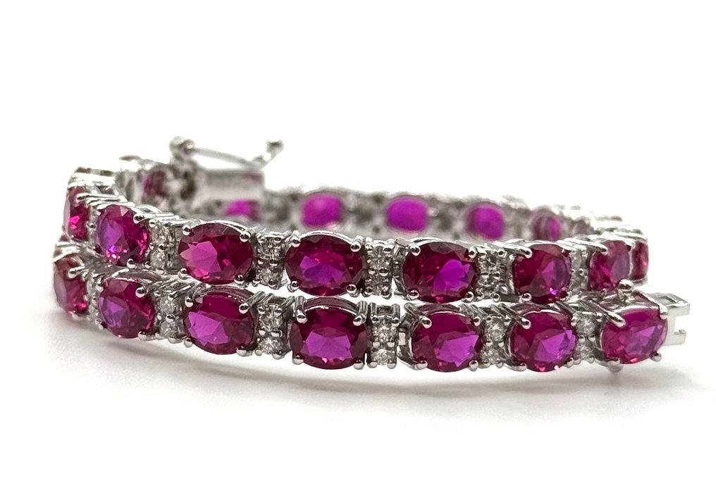 网球手链 - 18K包金 白金 -  10.00ct. tw. 红宝石 - 钻石 #3.2