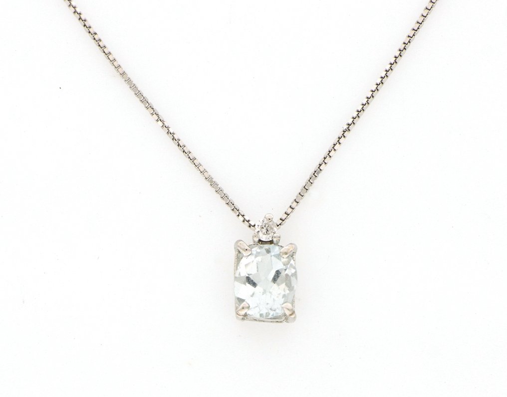 Sem preço de reserva - Colar com pingente - 18 K Ouro branco -  0.25ct. tw. Água-marinha - Diamante #1.0