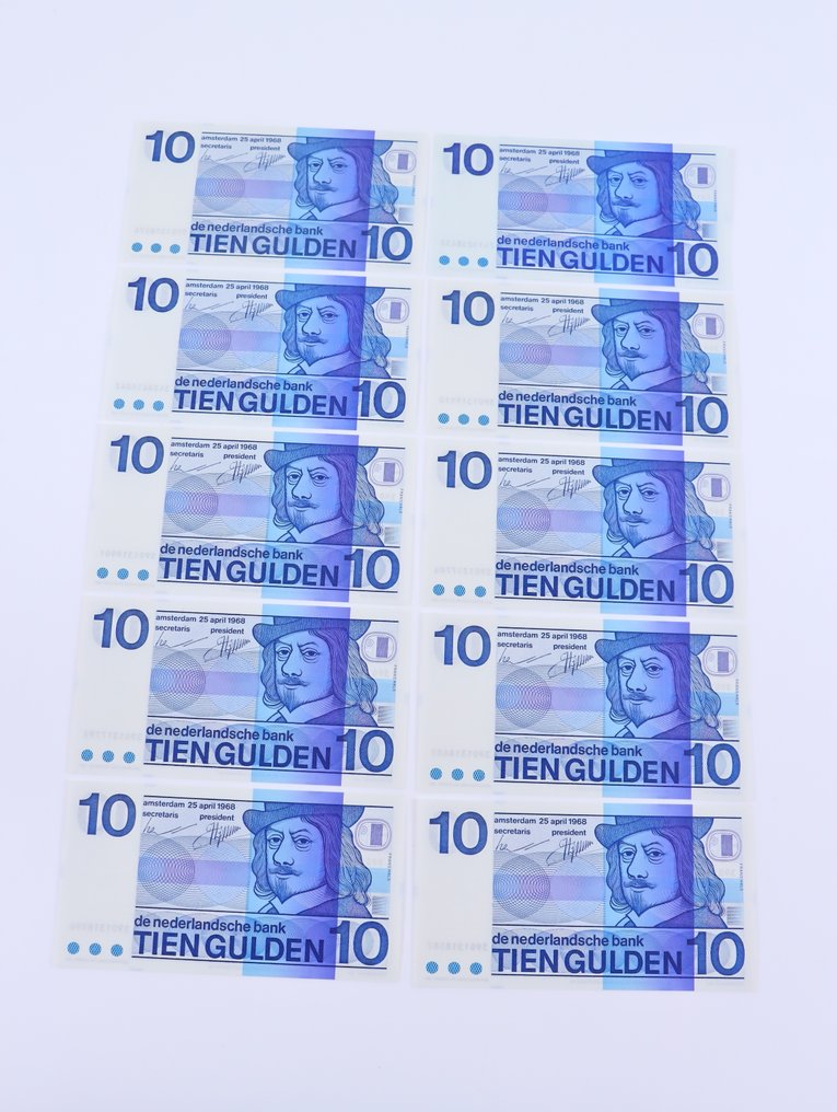 Ολλανδία. - 10 x 10 Gulden - 1968 Frans Hals - Pick 91 (χωρίς τιμή ασφαλείας) #1.0