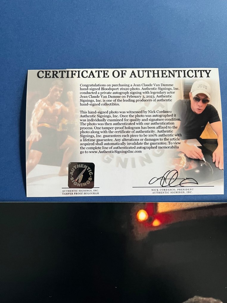 Bloodsport - Jean Claude Van Damme - Signed in Person - with Authentic Signings Certificate - Autograph, photo - No Reserve! #4.3