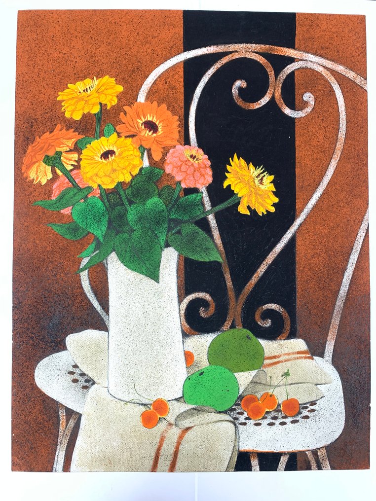 Yves Ganne (1931-2019) - Bouquet de Fleurs sur une Chaise (Vendu sans prix de reserve) #1.0