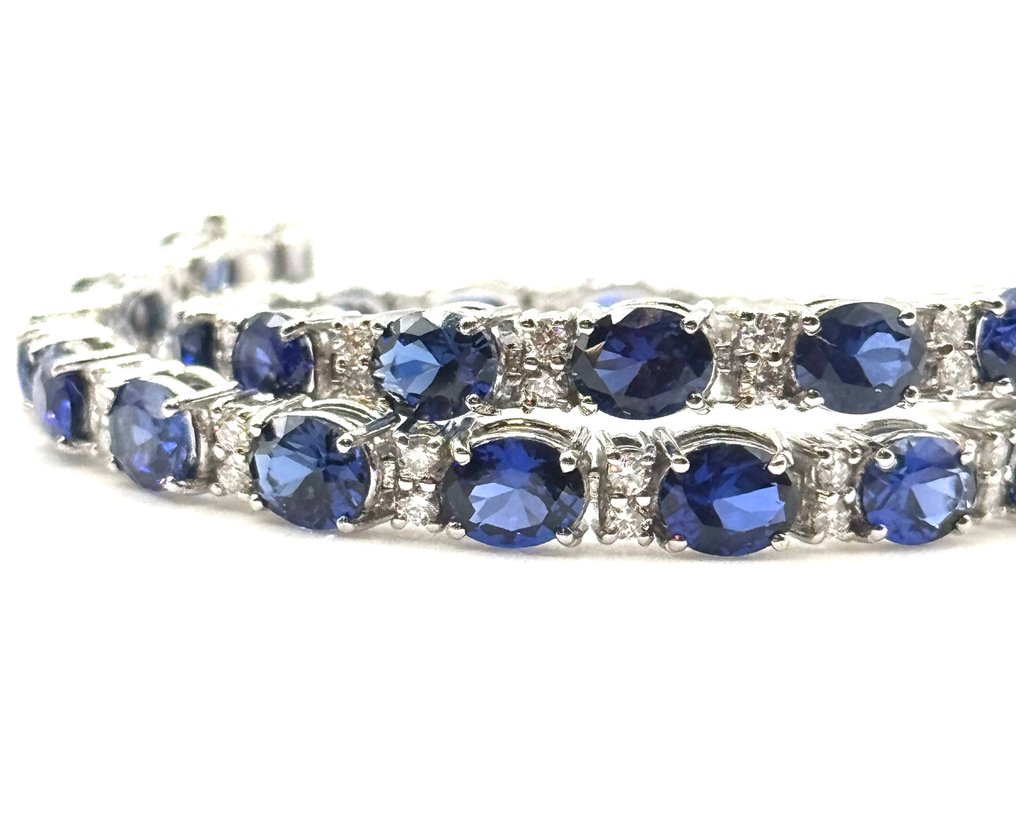 Βραχιόλι τένις - 18 καράτια Λευκός χρυσός - 10.00ct. tw. Ζαφείρι - Διαμάντι #3.2