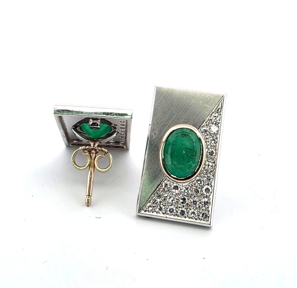 Øreringe - 18 kraat Hvidguld, Gulguld -  3.06ct. tw. Smaragd - Diamant #3.2