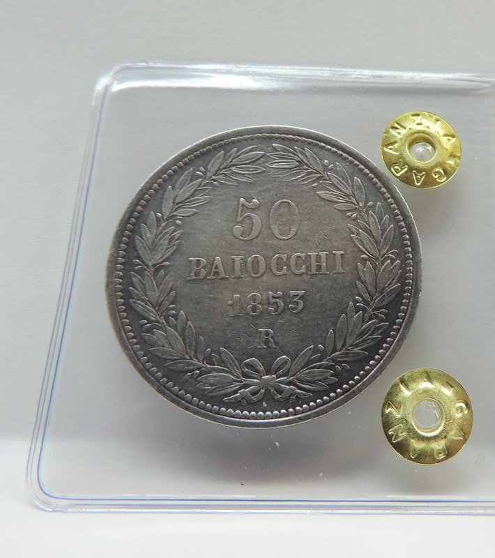 意大利，教皇國 Pio IX. 50 Baiocchi 1853 RARA  (沒有保留價) #3.2