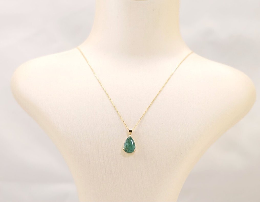 2-delige sieradenset - 14 karaat Geel goud -  3.19ct. tw. Smaragd - Smaragden hanger ketting #4.3
