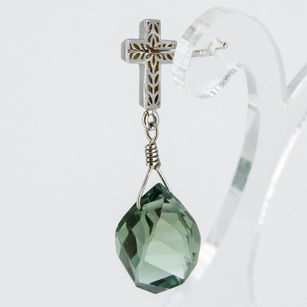 耳環 - 18 克拉 白金 石英 - 鉆石 #4.3