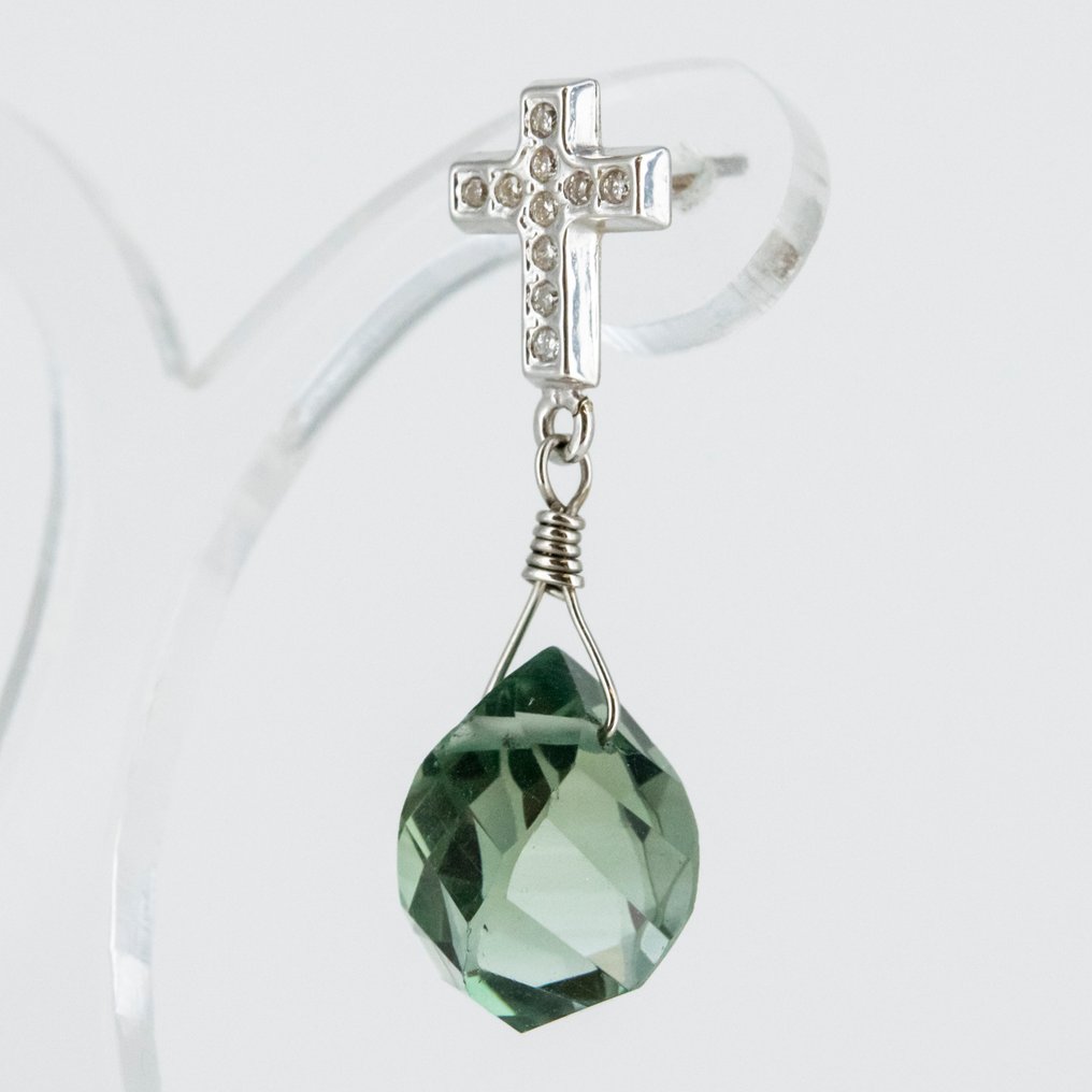 耳環 - 18 克拉 白金 石英 - 鉆石 #3.2