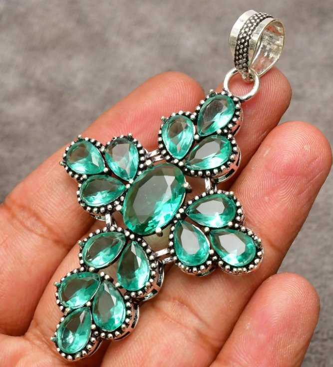 Senza prezzo di riserva - Collana con ciondolo Argento Tormalina Paraiba - Pietra preziosa sintetica #1.0