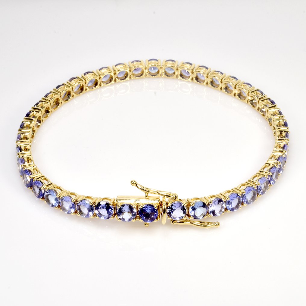 Βραχιόλι - 14 καράτια Κίτρινο χρυσό -  10.54ct. tw. Τανζανίτης - Πιστοποιητικό GFCO #1.0