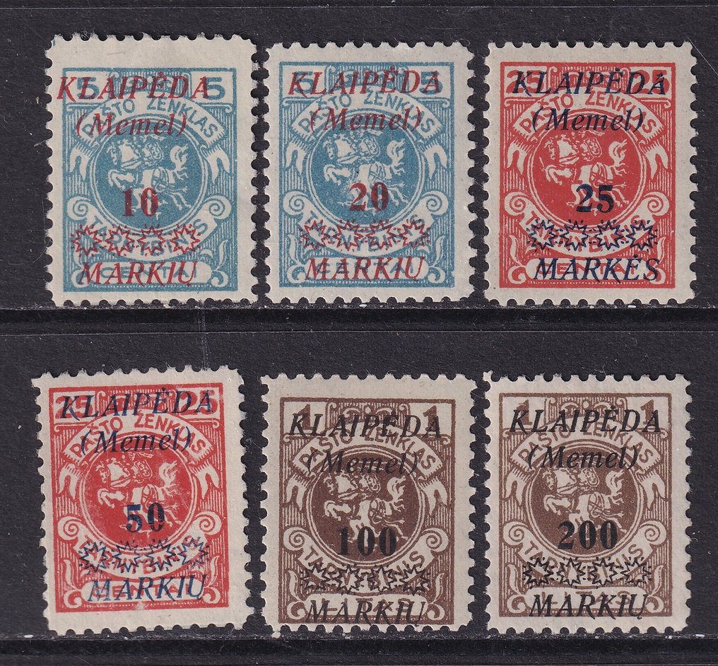 Memel 1923 - Unissued service badges from Lithuania with multicolored border printing. - Michel; 135/140 #1.0