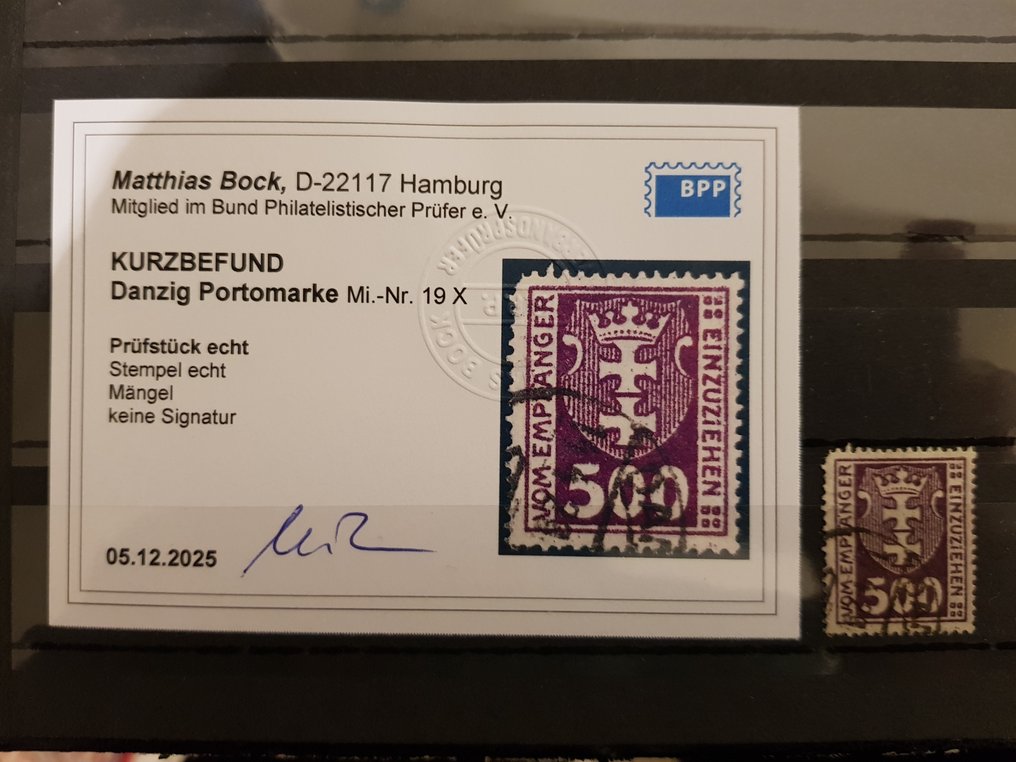 Danzig 1923 - Cachet de service, Michel n° 19X, oblitéré, avec certificat. #1.0