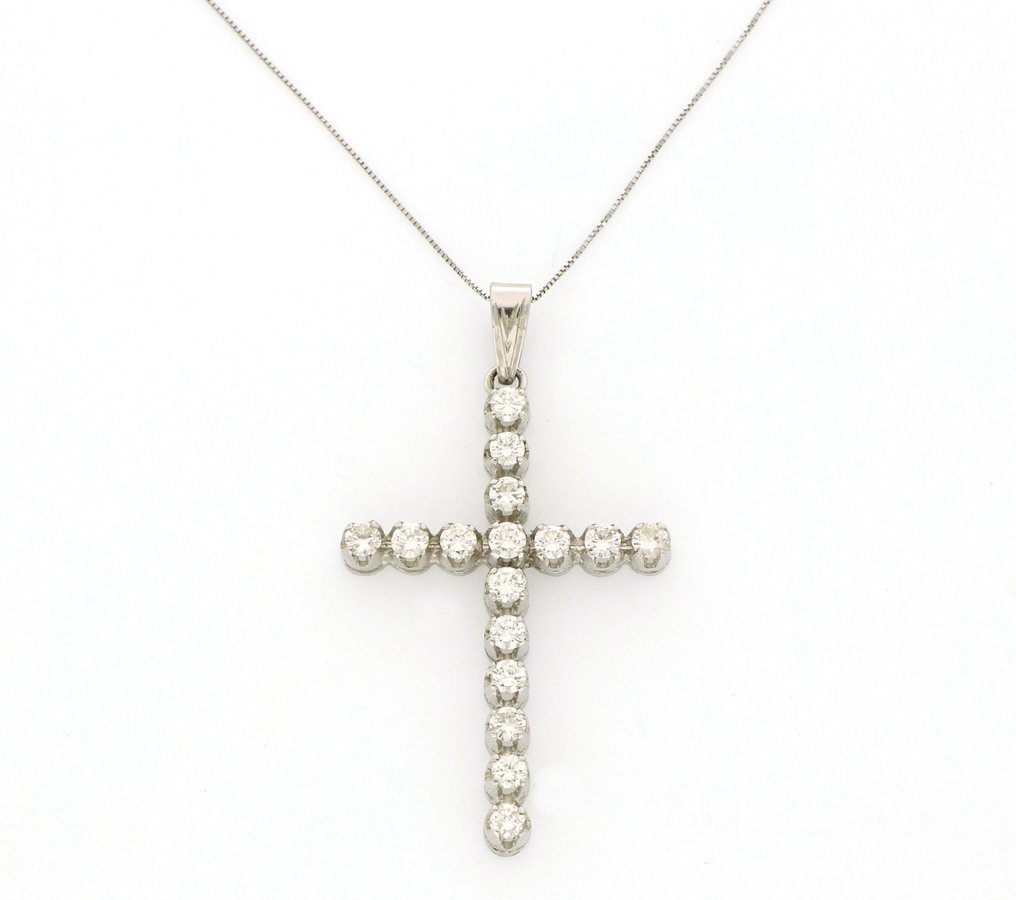 没有保留价 - 吊坠项链 - 18K包金 白金 -  1.00ct. tw. 钻石 (天然)  #1.0