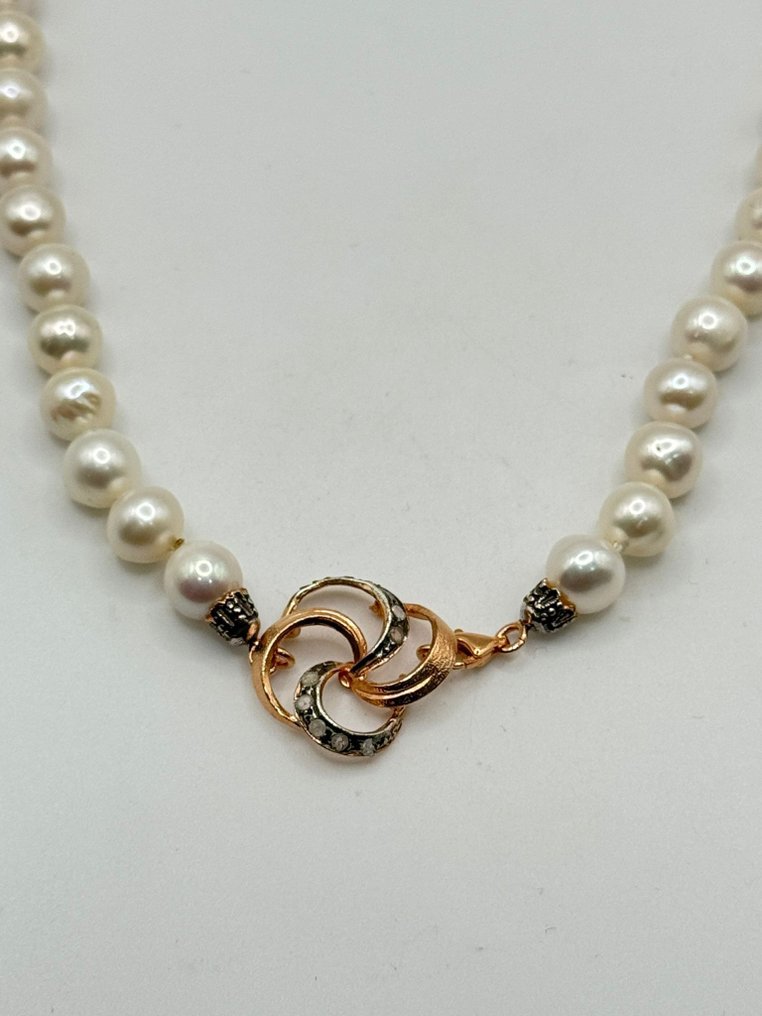 χωρίς τιμή ασφαλείας - Κολιέ Ασημί Μαργαριτάρι - Διαμάντι #1.0