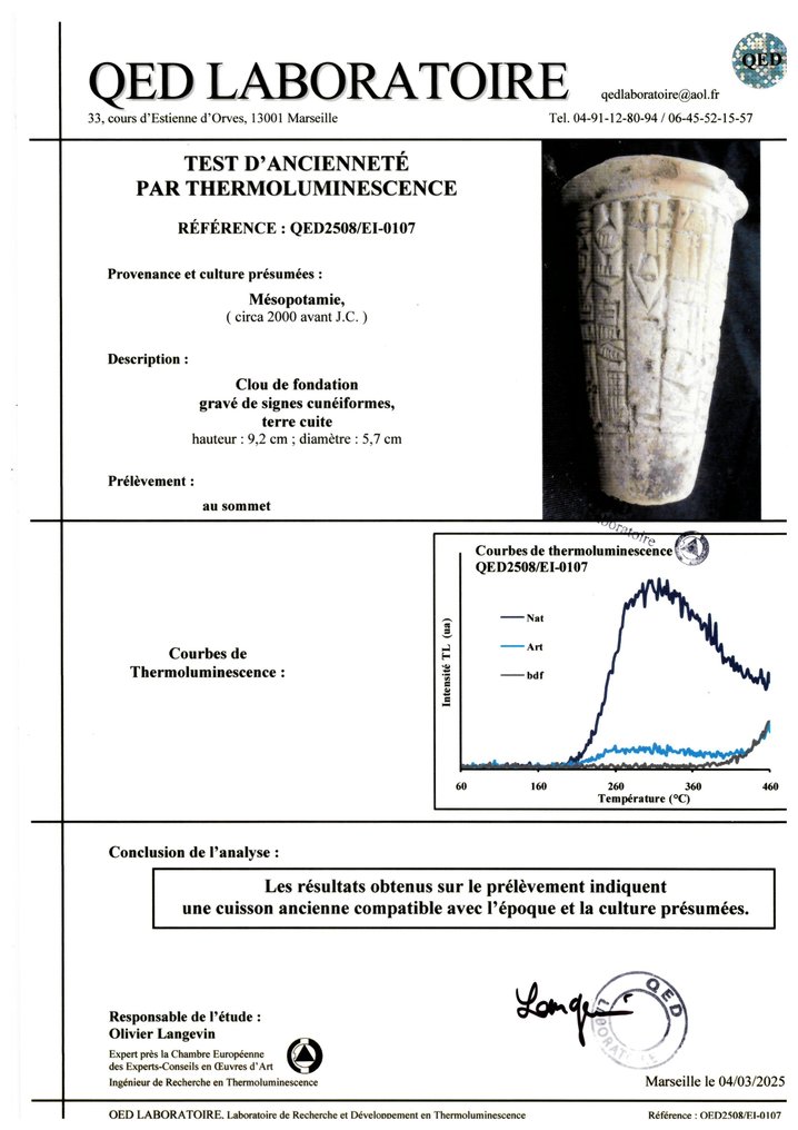 Mezopotamia Clay Stożek fundamentu. Z testem TL. - 9 cm #3.2