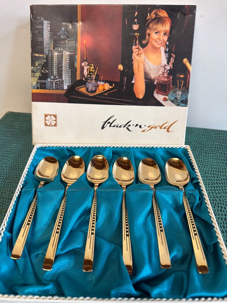 Koffielepel (6) - 'Skyscraper' goudgeplateerd - Verguld, Hard verguld, goud - Moka set - Hollywood #1.0