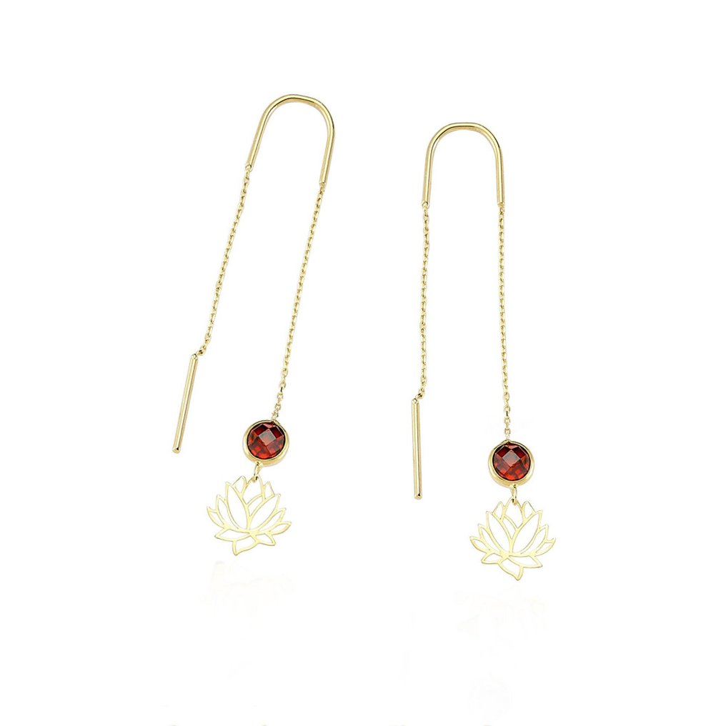 Ingen mindstepris - Handmade - Øreringe - 14 karat Gulguld Zirkon - Lotus Red Stone #3.2