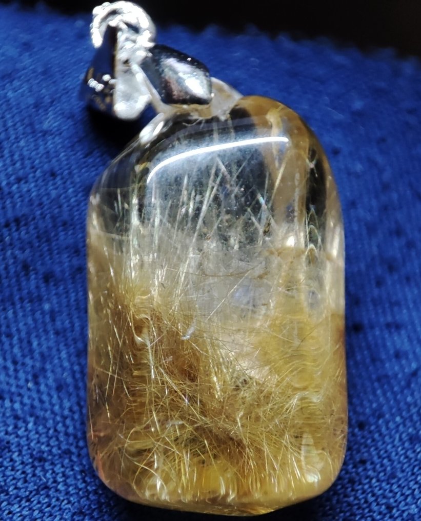 Ingen mindstepris smukt, sjældent, klart, gult rutineret krystal-quarts vedhæng i 925 sølv, pinch. - Vedhæng #2.1