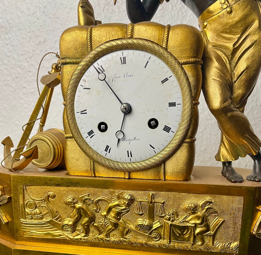 雕像壁爐架座鐘 -   青銅色, 黃銅 - 1800-1850 #4.3