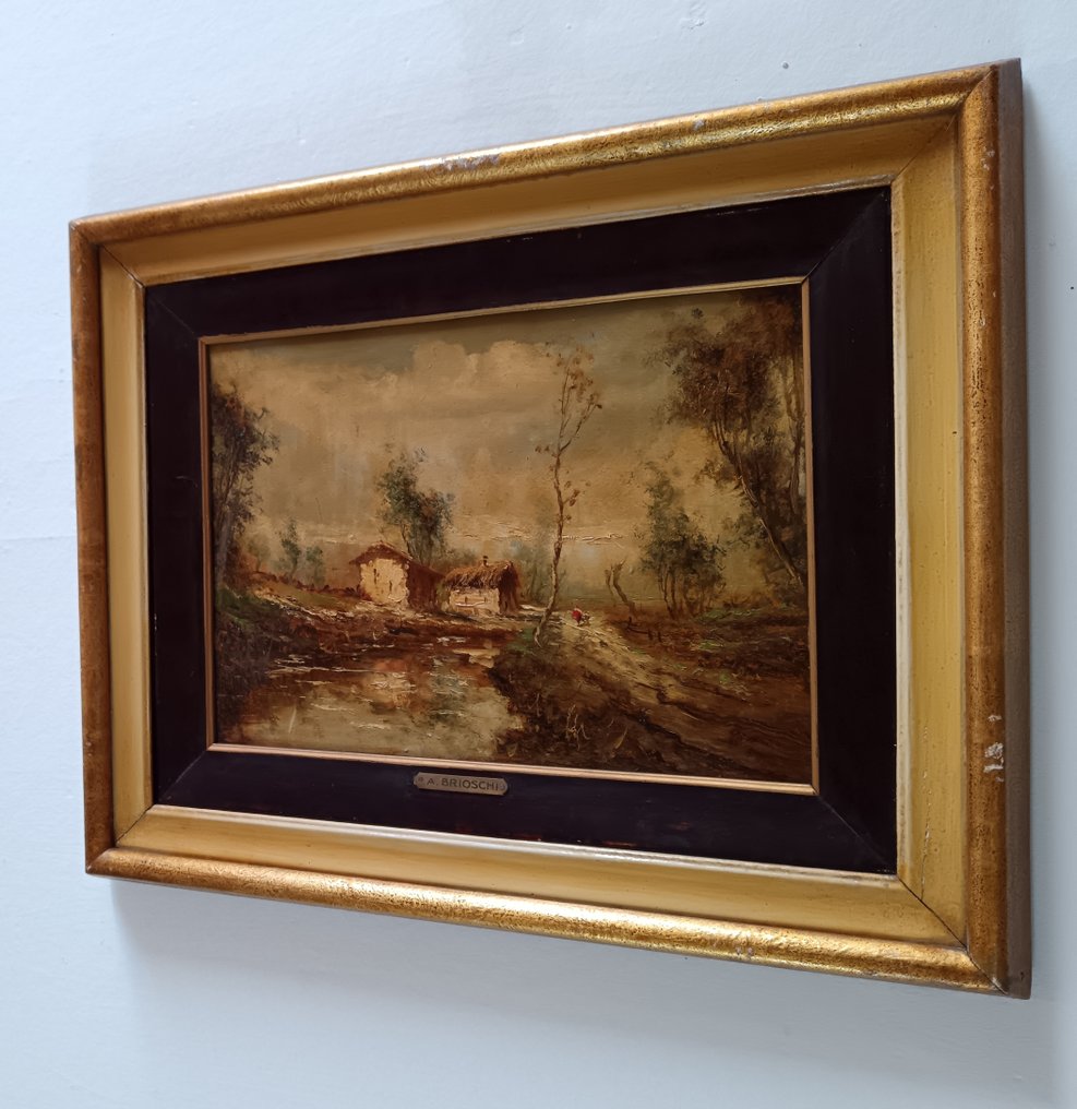 Athos Renzo Brioschi (1910-2000) - Paesaggio fluviale con rustici e figure #4.3
