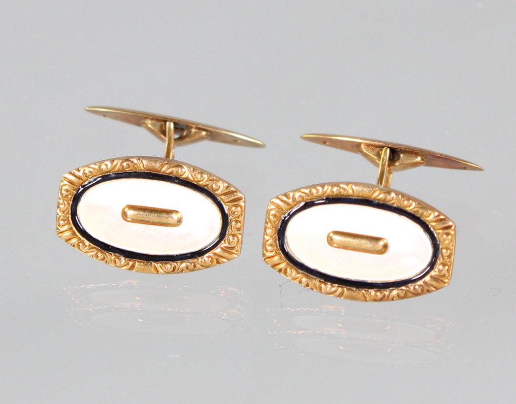 袖扣 - 14K包金 黄金 - Art Deko，珍珠母 #1.0