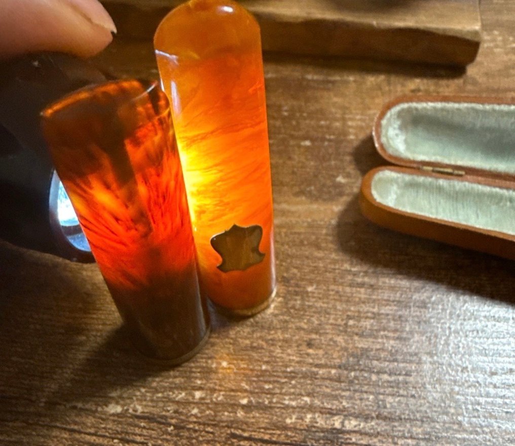 没有保留价 - 烟盒 (2) - 琥珀, 人造树胶 - 2倍精致古董 #1.0