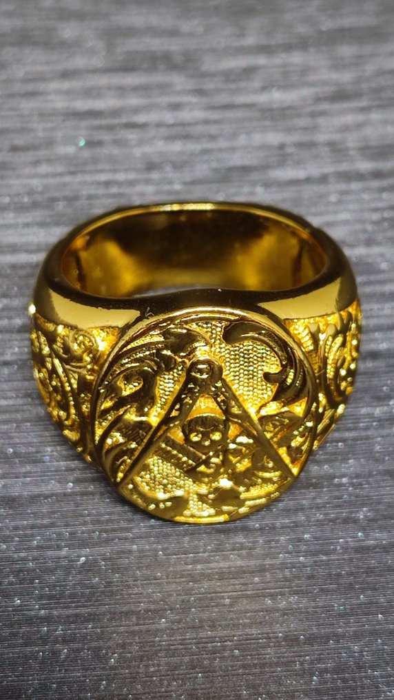 Δαχτυλίδι των Μασόνων με κρανίο. - 18 ct Gold plated, Stainless Steel #4.3