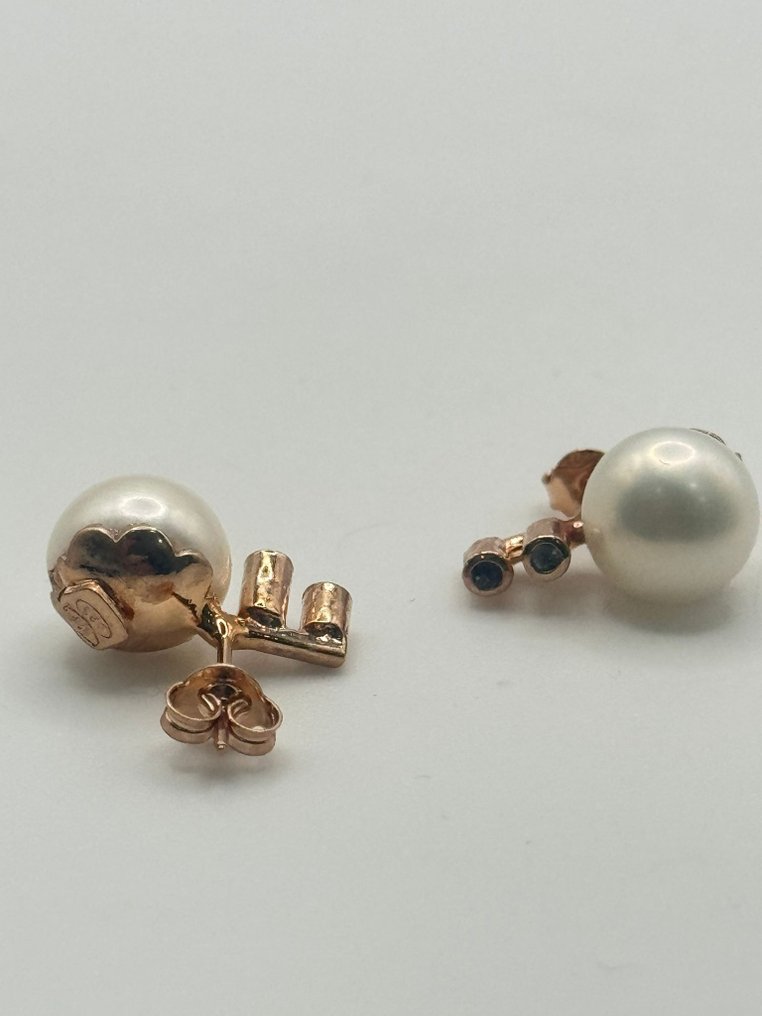 χωρίς τιμή ασφαλείας - Σκουλαρίκια - 9 kt. Ασημί, Ροζ χρυσό Μαργαριτάρι - Διαμάντι #1.0