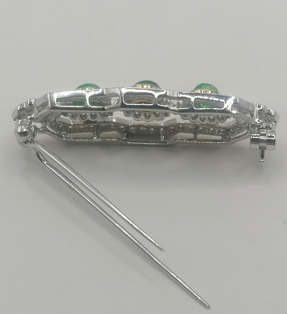 Brosche - 18 kt Weißgold - 2.61ct. tw. Smaragd - Diamant #4.3