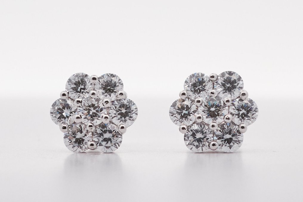 Zonder minimumprijs - Oorbellen - 14 karaat Witgoud -  2.08ct. tw. Diamant (Lab-grown) - Diamant #1.0