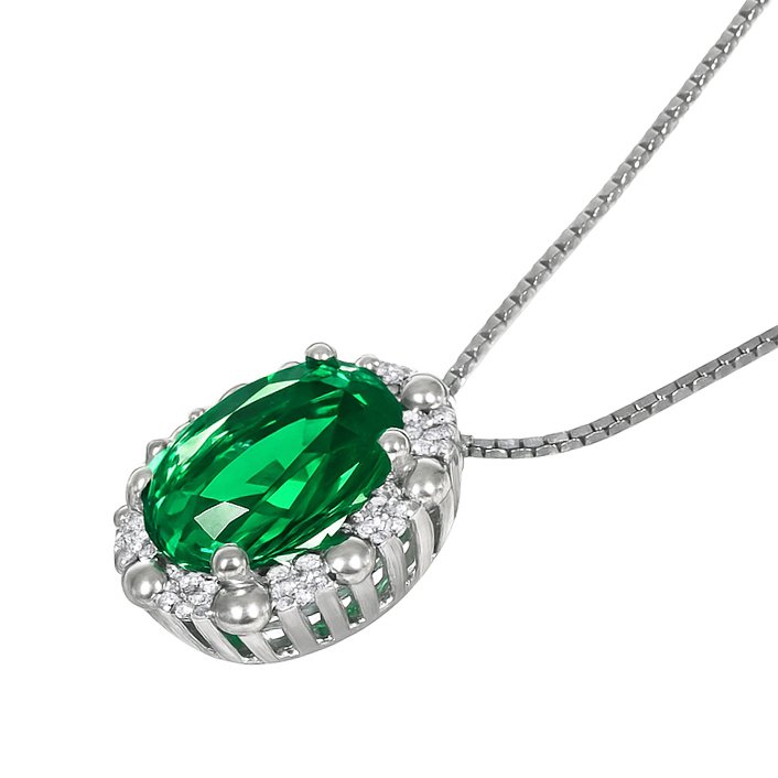 Halskæde med vedhæng - 18 kraat Hvidguld -  0.77ct. tw. Smaragd - Diamant #4.3