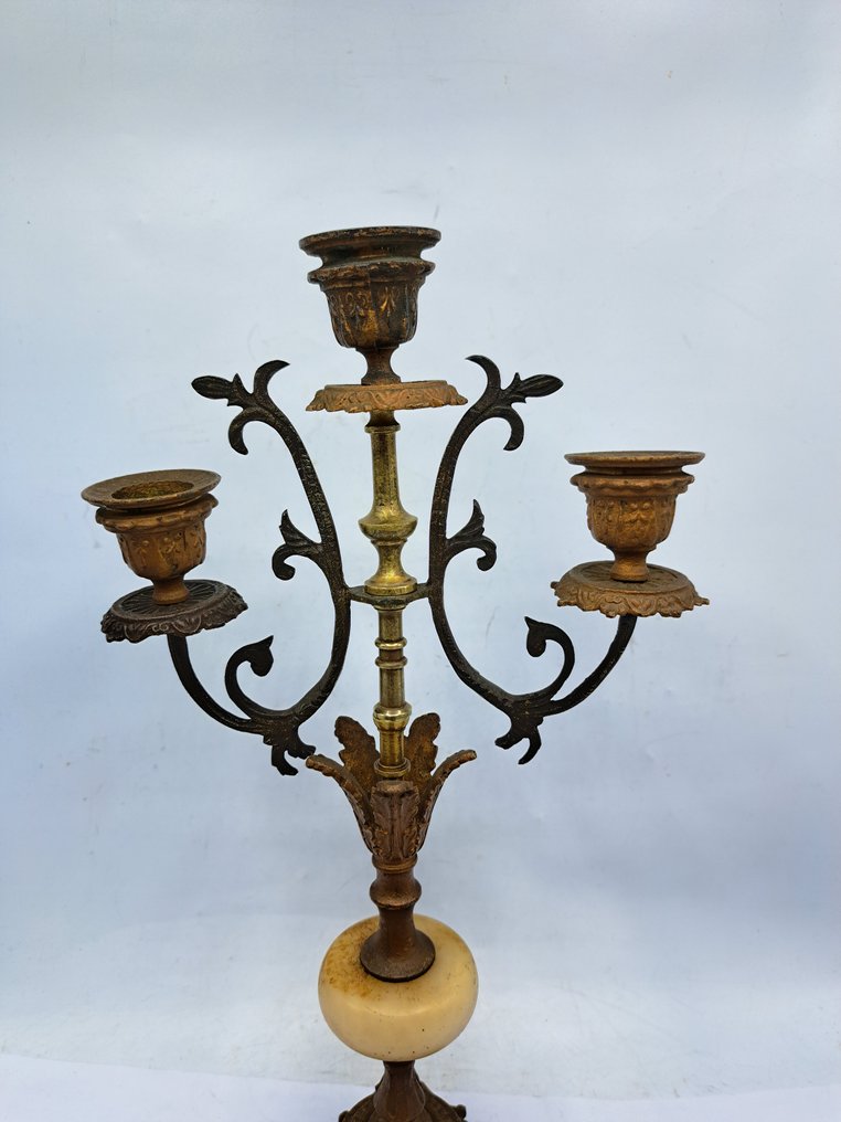 枝状大烛台 - 雪花石膏, 合金, 黄铜色 - Driepunts Kandelaber #4.3