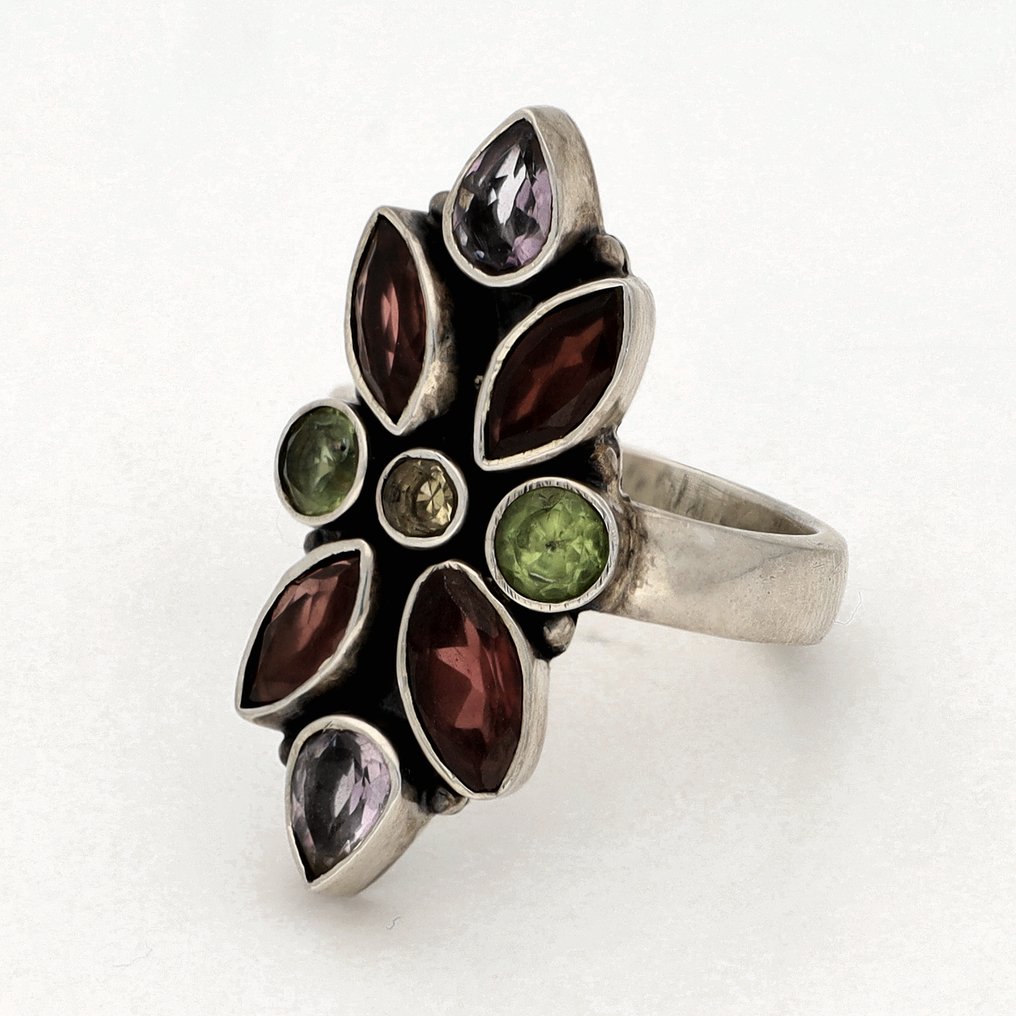 没有保留价 - 戒指 银 - 多样的宝石 #1.0