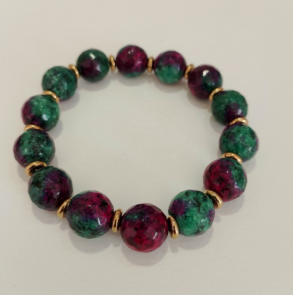 天然石材伊匹多特（Epidote）和佐伊石（Zoisite），紫色和绿色手链，华丽且独特，非常适合实现愿望。 - 手鈪 #2.1