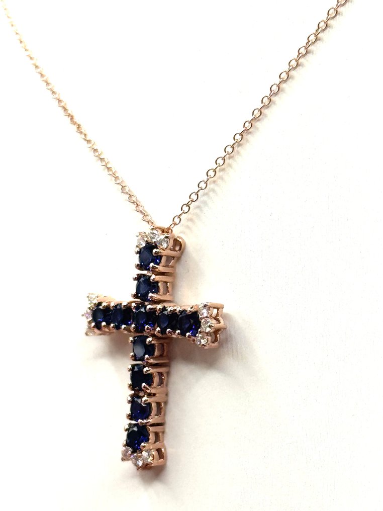 Halskette mit Anhänger - 18 kt Roségold -  2.50ct. tw. Saphir - Diamant #3.2