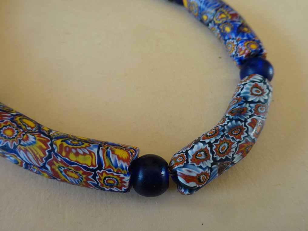 Collier of 7 very large elbow beads from Murano, type Millefiori / Mosaic, circa 1900, Ghana #3.2