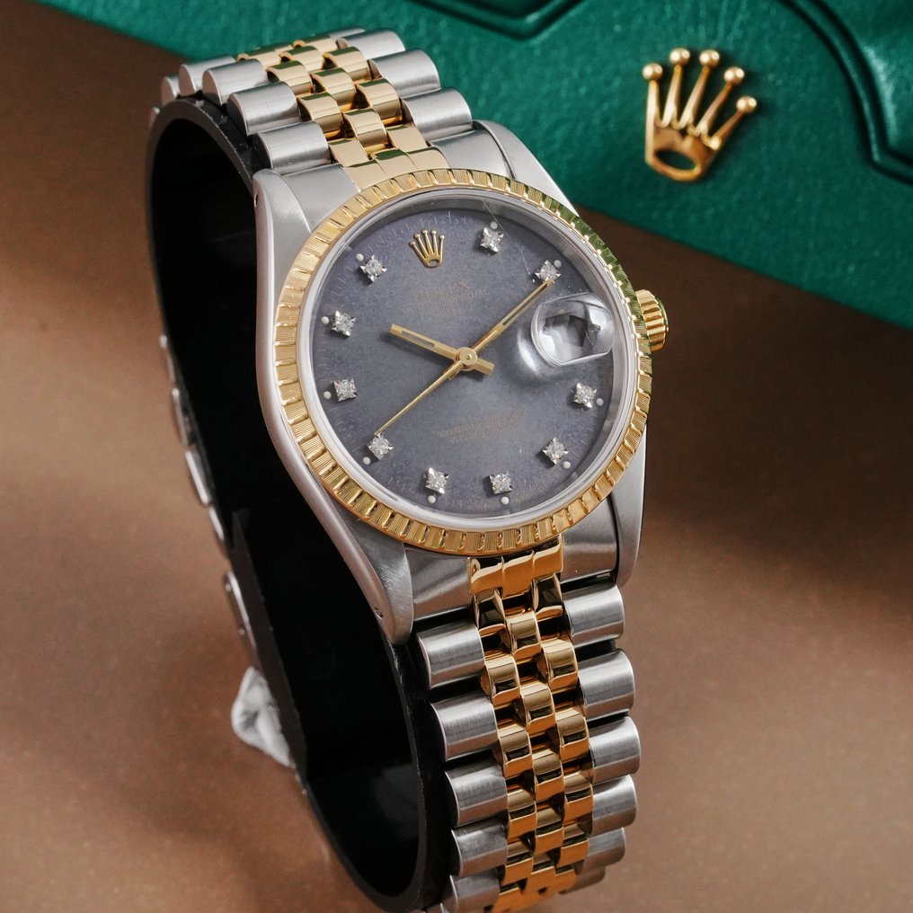 Rolex - Oyster Perpetual Date Ghost Grey Dial & Diamonds - 15223 - Unisex - 1990-1999  #1.0