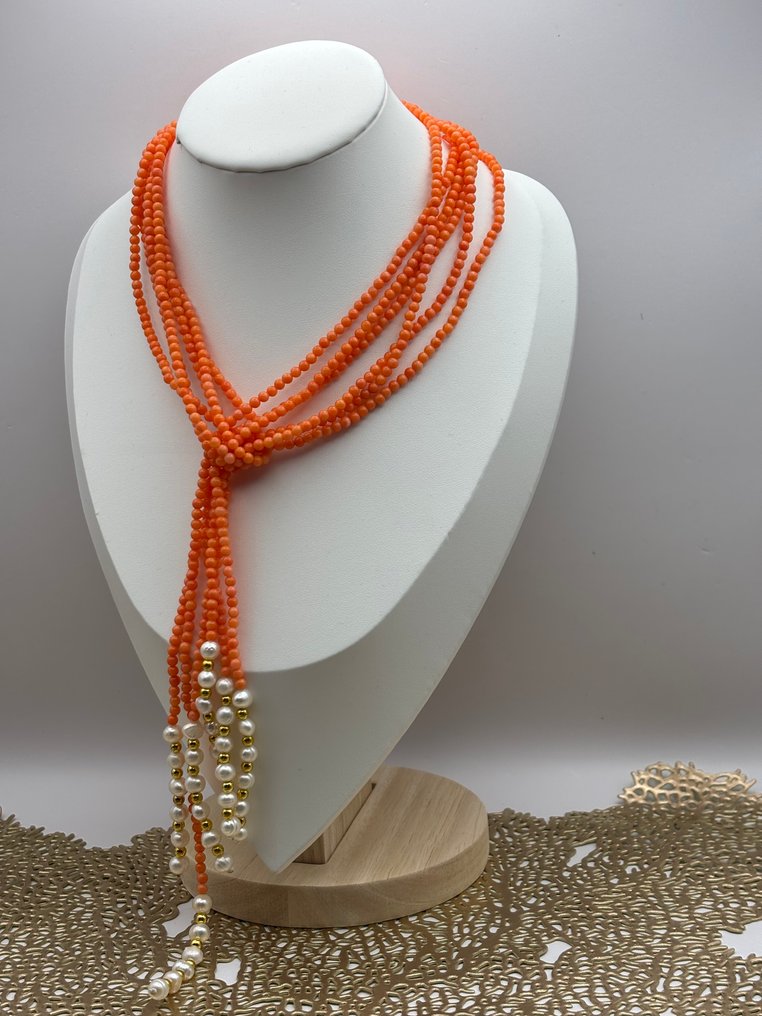Natürliche orange/pinke Korallen-Halskette - Halskette #2.1