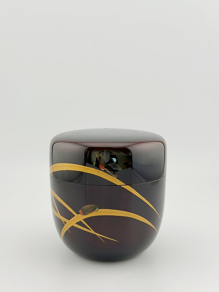 Shiko Hosokawa(1941-) - Natsume - 木, 萤火虫珍珠母Makie茶叶罐茶道抹彩漆 #1.0