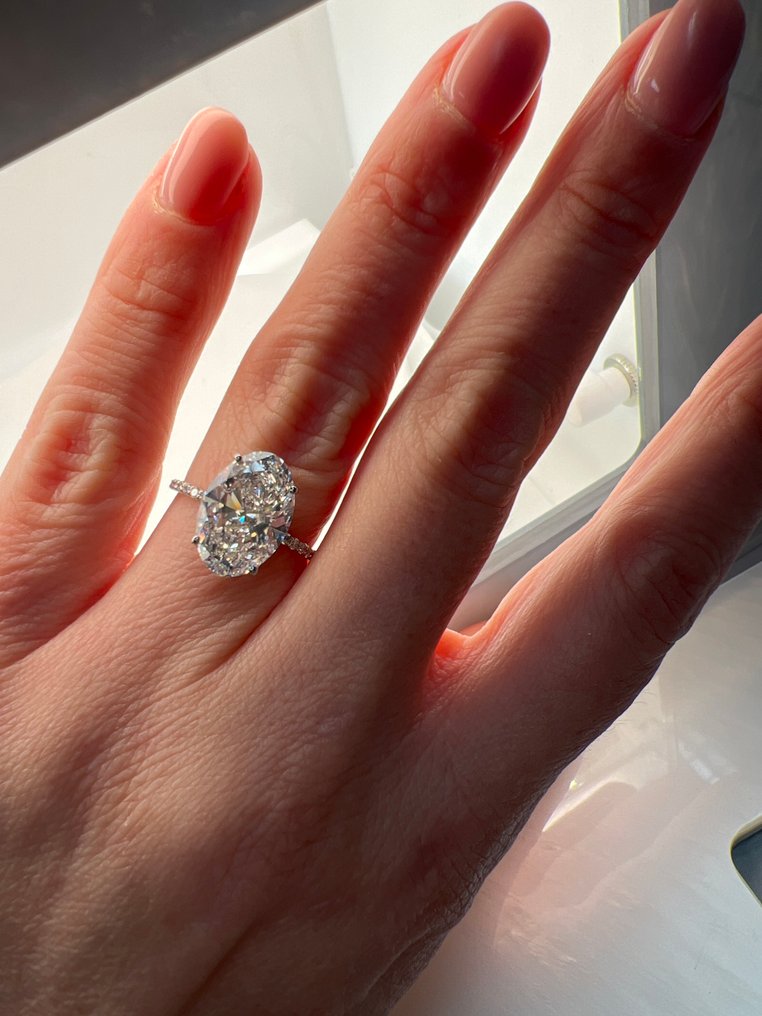 Sormus - 14 kt. Valkokulta - 5.15ct. tw. Timantti (Laboratoriossa kasvatettu) - Timantti #3.2