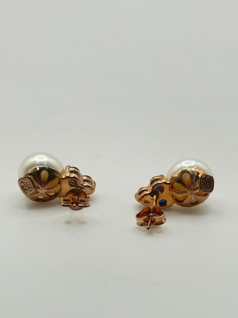 沒有保留價 - 耳環 - 9 節 銀, 玫瑰金 藍寶石 - 珍珠 #4.3