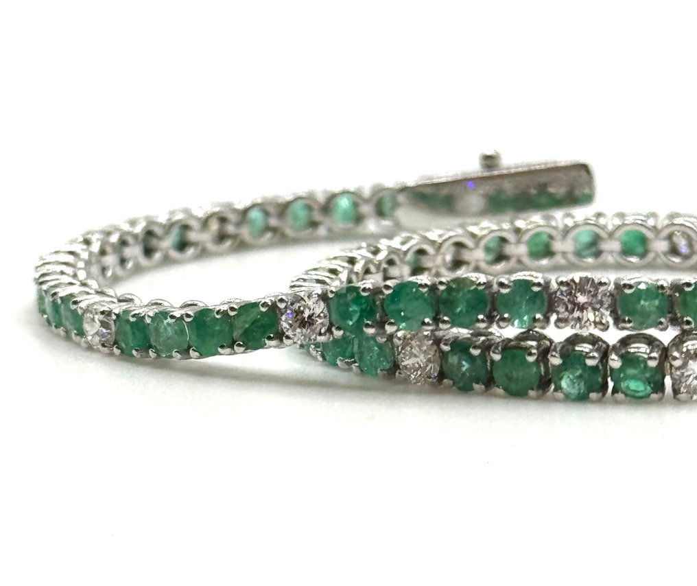 網球手鍊 - 18 克拉 白金 -  5.00ct. tw. 祖母綠 - 鉆石 #4.3