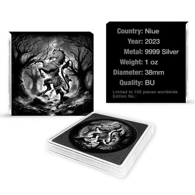 Niue. 2 Dollars 2023 1 oz Niue Scottish Black Unicorn Black Chrome Coin #1.0