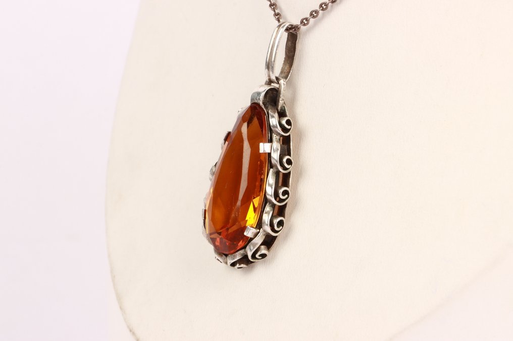 Senza prezzo di riserva - Collana con ciondolo Argento - Citrino degli anni '30 #3.2
